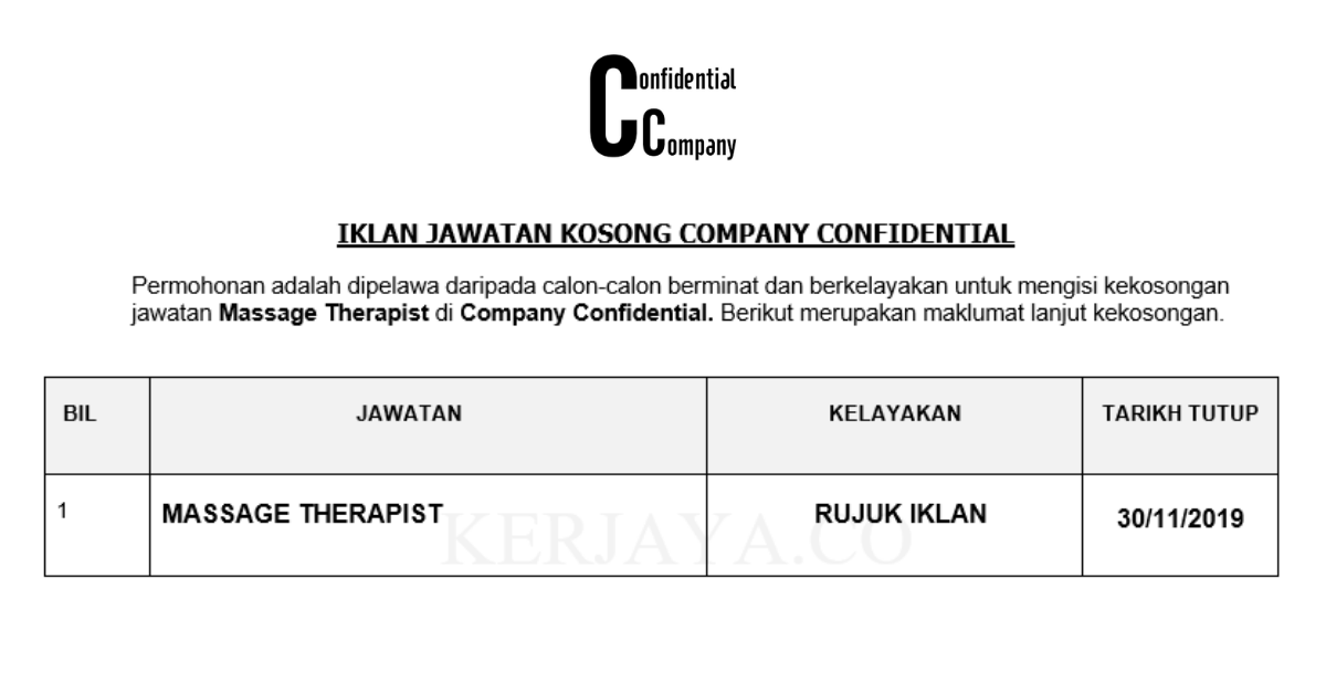 Company Confidential ~ Massage Therapist
