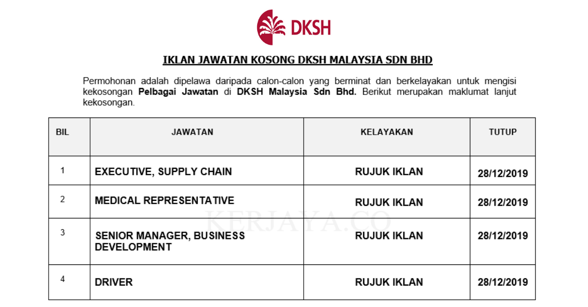 DKSH Malaysia ~ Executive, Supply Chain, Medical Representative & Pelbagai Jawatan