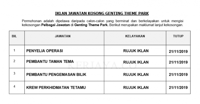 Genting Theme Park Temuduga Terbuka Genting Theme Park