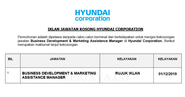 Hyundai Corporation ~ Business Development & Marketing Assistance Manager