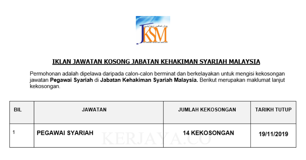 Jawatan Kosong Terkini Jabatan Kehakiman Syariah Malaysia ...