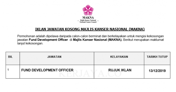 Majlis Kanser Nasional (MAKNA) Majlis Kanser Nasional (MAKNA) ~ Fund Development Officer