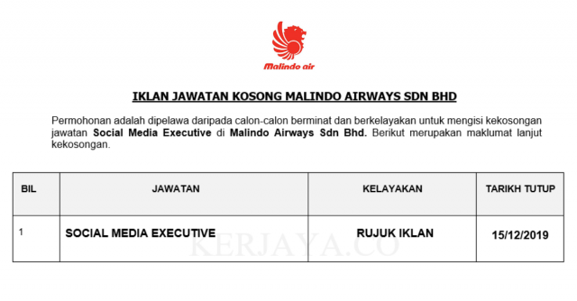 Malindo Airways ~ Social Media Executive