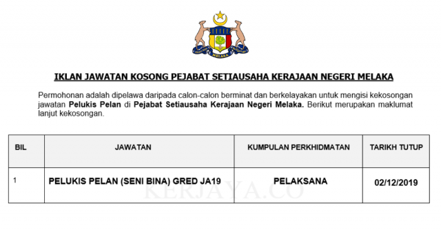 Pejabat Setiausaha Kerajaan Negeri Melaka ~ Pelukis Pelan Gred JA19