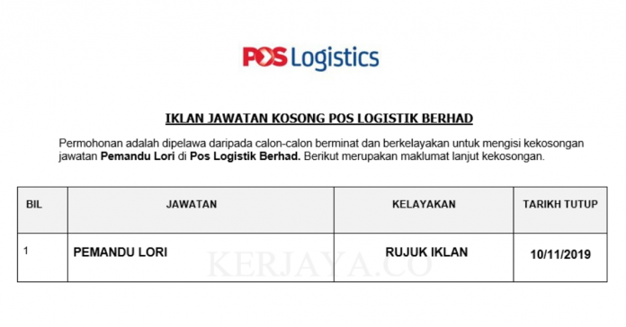Pos Logistik Berhad Pos Logistik Berhad ~ Pemandu Lori