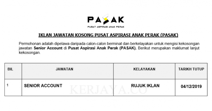 Pusat Aspirasi Anak Perak (PASAK) Pusat Aspirasi Anak Perak (PASAK) ~ Senior Account