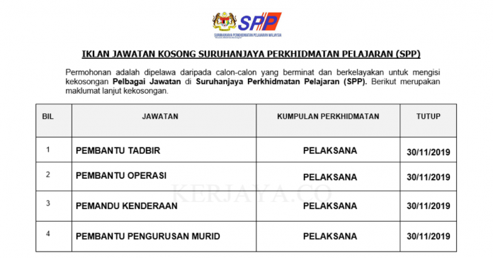 Suruhanjaya Perkhidmatan Pelajaran (SPP) Suruhanjaya Perkhidmatan Pelajaran (SPP) ~ Pembantu Tadbir, Pembantu Operasi, Pembantu Pengurusan Murid & Pemandu Kenderaan