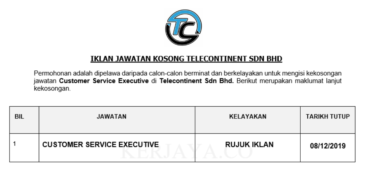 Telecontinent Sdn Bhd • Kerja Kosong Kerajaan