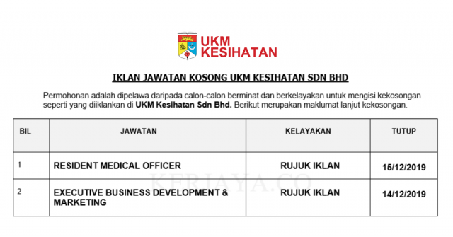 UKM Kesihatan ~ Resident Medical Officer & Executive Business Development & Marketing