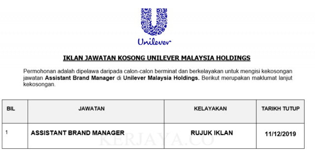 Unilever Malaysia Holdings ~ Assistant Brand Manager