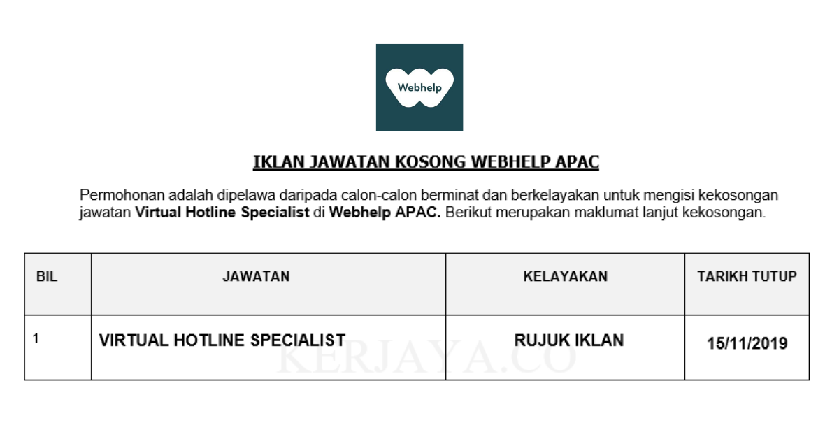Webhelp APAC ~ Virtual Hotline Specialist