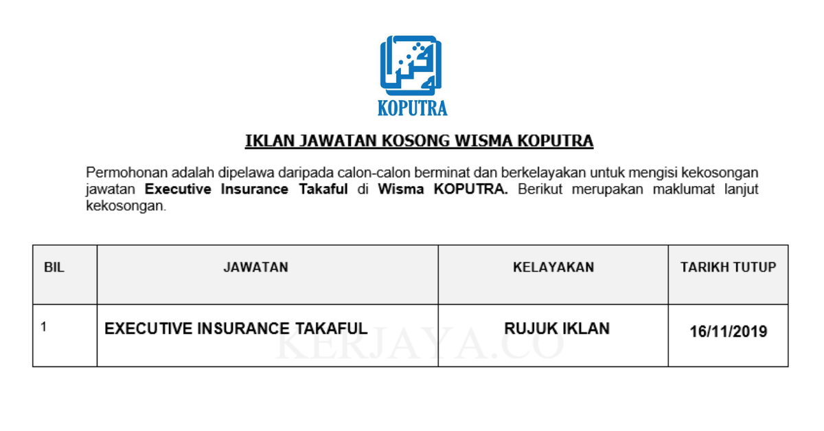 Wisma KOPUTRA • Kerja Kosong Kerajaan