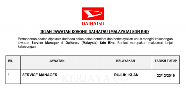 Daihatsu Malaysia ~ Service Manager