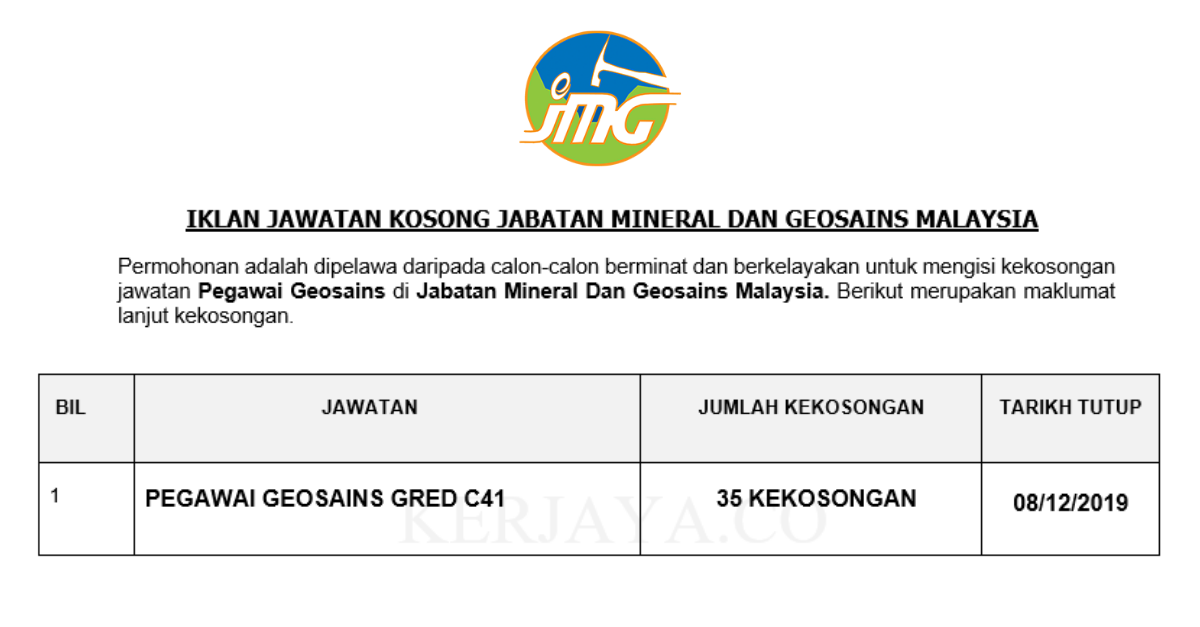 Jawatan Kosong Terkini Jabatan Mineral Dan Geosains Malaysia • Kerja