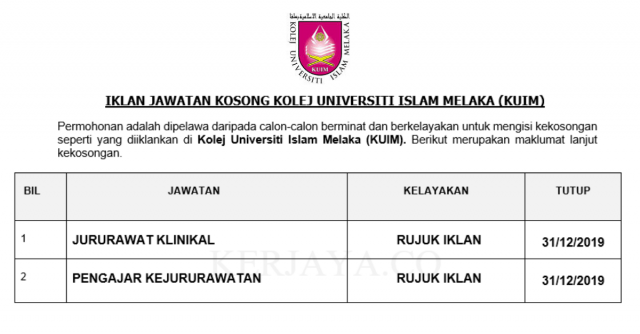 Kolej Universiti Islam Melaka (KUIM) ~ Jururawat & Pengajar Jururawat