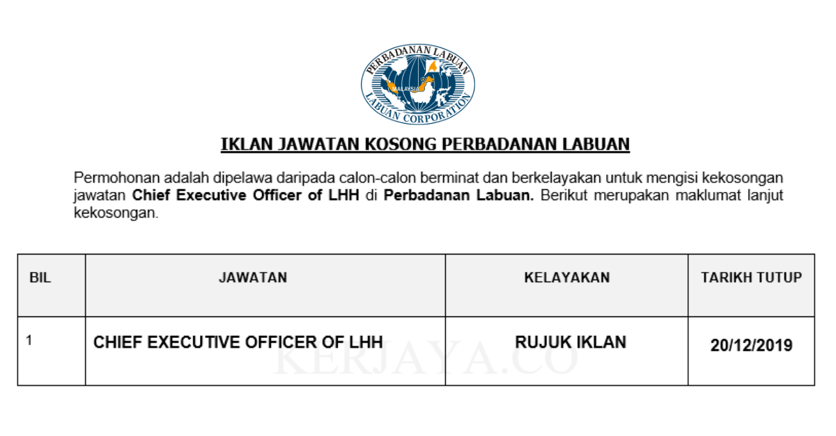 Perbadanan Labuan ~ Chief Executive Officer of LHH
