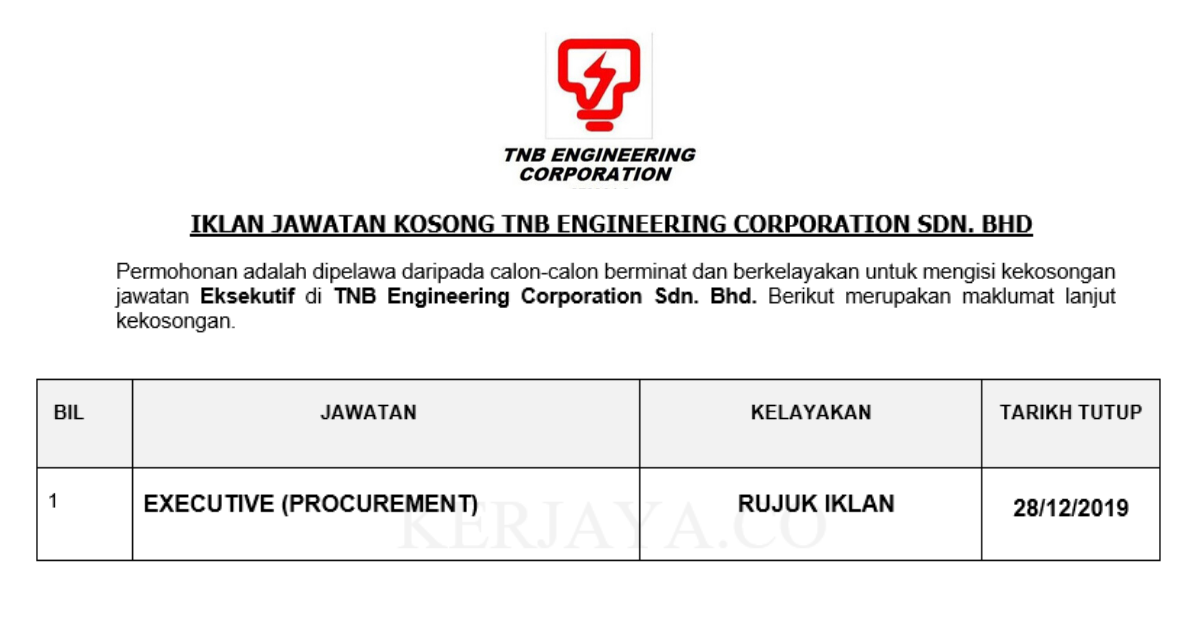Jawatan Kosong Terkini TNB Engineering Corporation ...