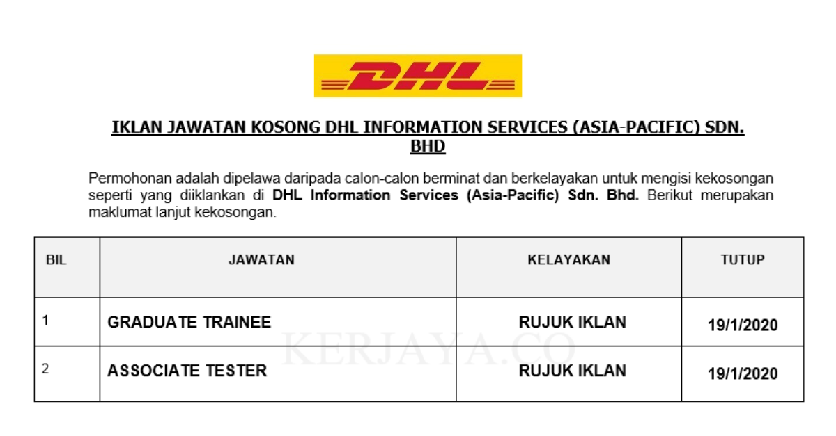 Jawatan Kosong Terkini DHL Information Services ~ Pelbagai Kekosongan