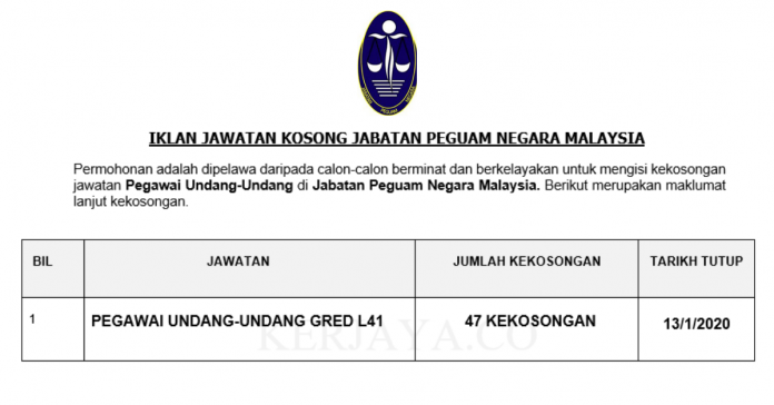 Jabatan Peguam Negara Malaysia Jabatan Peguam Negara Malaysia ~ 47 Kekosongan Jawatan Pegawai Undang-Undang