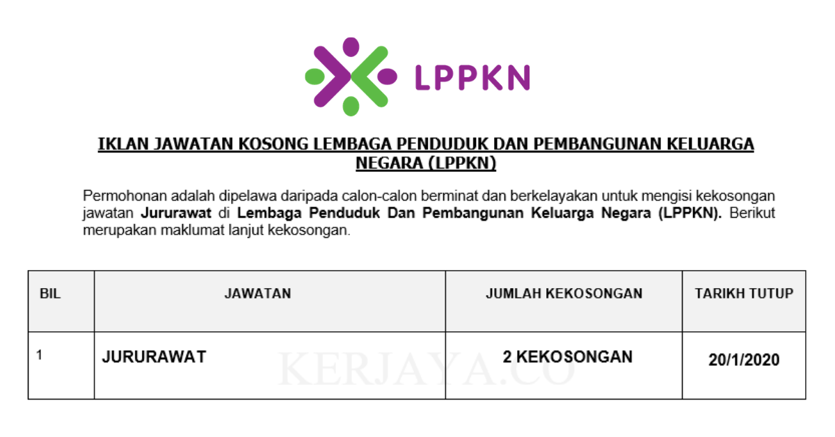 Lembaga Penduduk Dan Pembangunan Keluarga Negara (LPPKN) ~ 2 Kekosongan Jawatan Jururawat