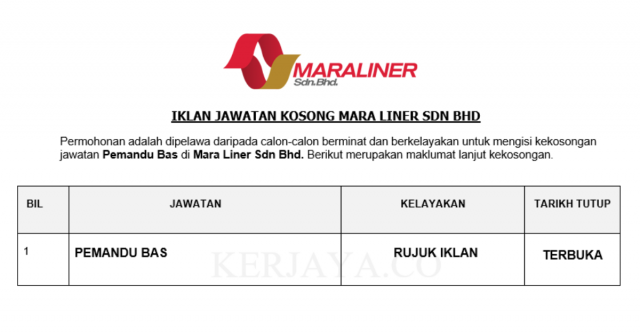 Temuduga Terbuka Pemandu Bas Mara Liner