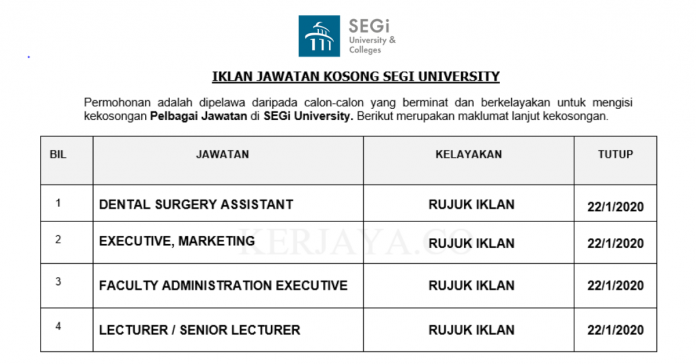 SEGi University SEGi University ~ Pelbagai Kekosongan