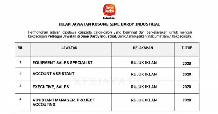 Sime Darby Industrial Sime Darby Industrial ~ Pelbagai Kekosongan Jawatan Baru 2020