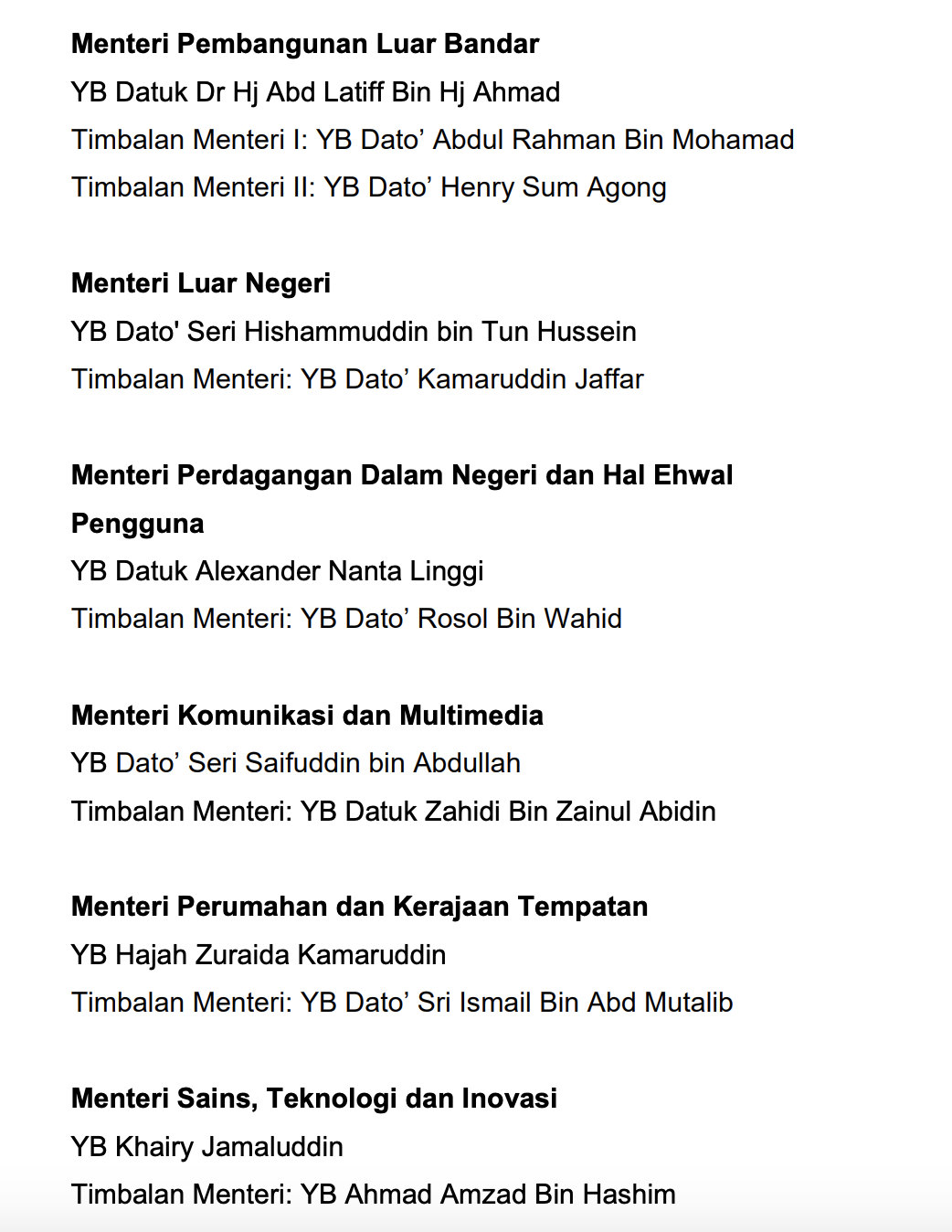 Senarai Menteri Kabinet Malaysia 5