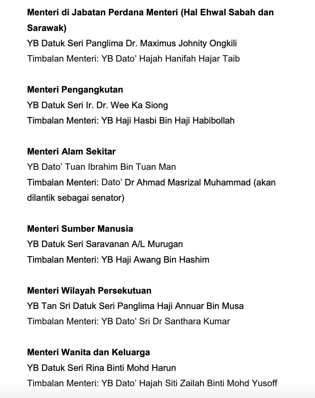 Senarai Menteri Kabinet Malaysia