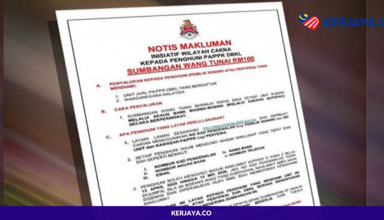 Permohonan Wang Tunai RM100 Penghuni Perumahan Awam dan Program Perumahan Rakyat Di Buka Bermula Hari Ini