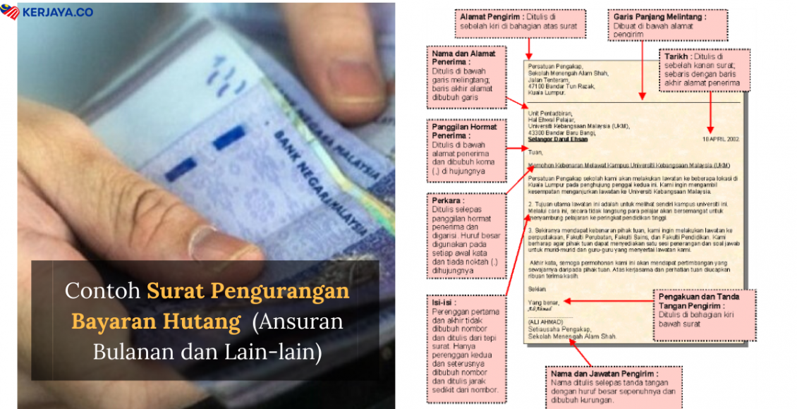 Contoh Surat Pengurangan Bayaran Hutang  (Ansuran Bulanan dan Lain-lain)
