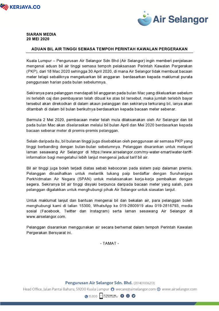 Mengapa Bil Air Tinggi Sepanjang PKP? Ini Penjelasannya