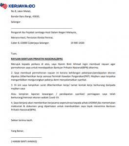 Contoh Surat Rayuan BPN Untuk Anda Hantar Kepada LHDN