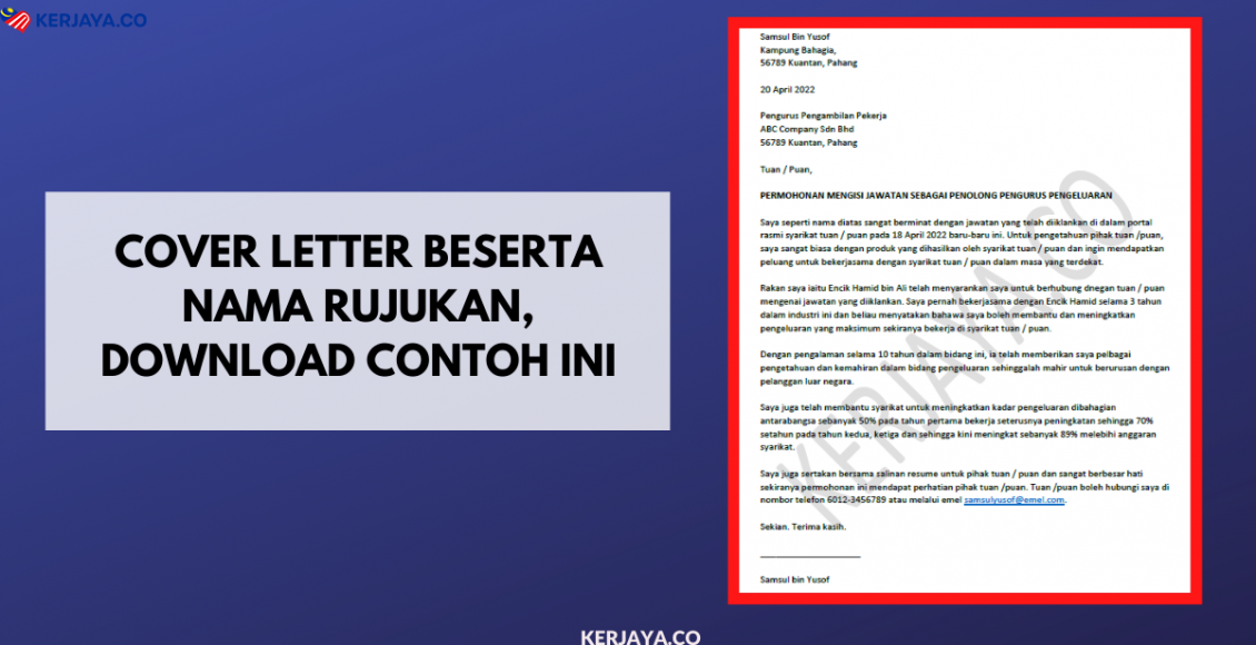 Cover Letter Beserta Nama Rujukan, Download Contoh Ini