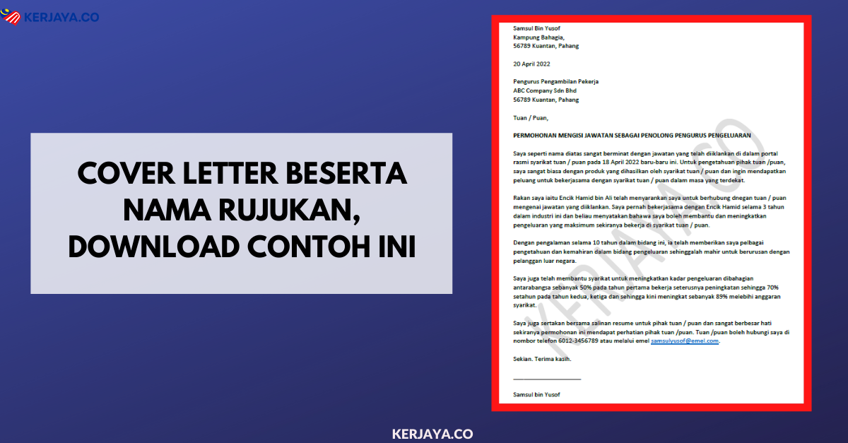 Cover Letter Beserta Nama Rujukan, Download Contoh Ini