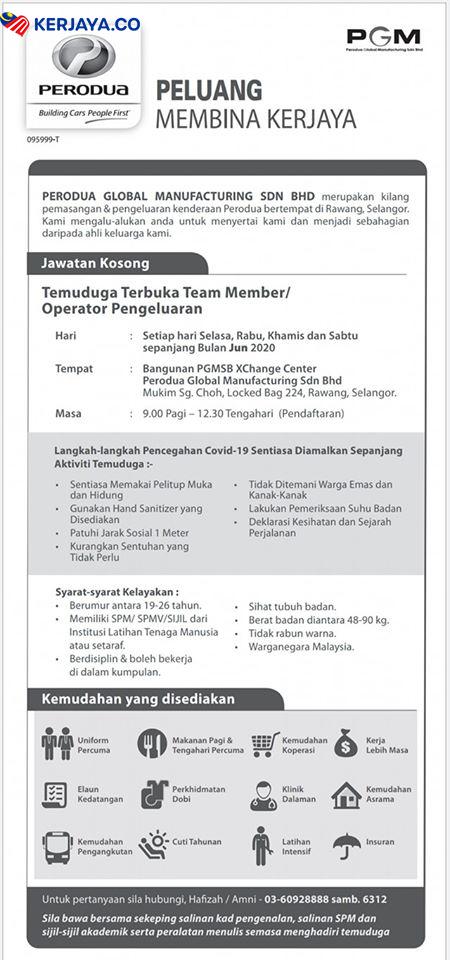 Iklan Jawatan Kosong Perodua Global Manufacturing Sdn Bhd 