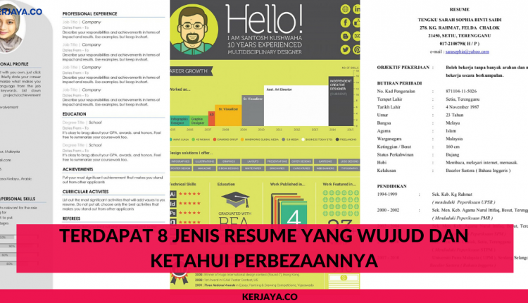 Terdapat 8 Jenis Resume Yang Wujud Dan Ketahui Perbezaannya