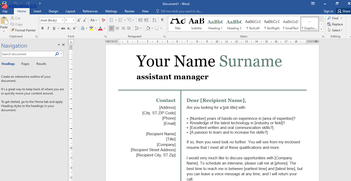 Cara Buat Cover Letter Guna Templates Microsoft Word, Free Sahaja