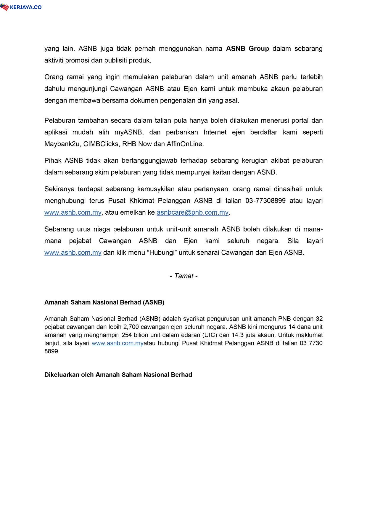 Scammer Guna Whatsapp Dan Pakai Nama ASNB Tawarkan Pelaburan Palsu