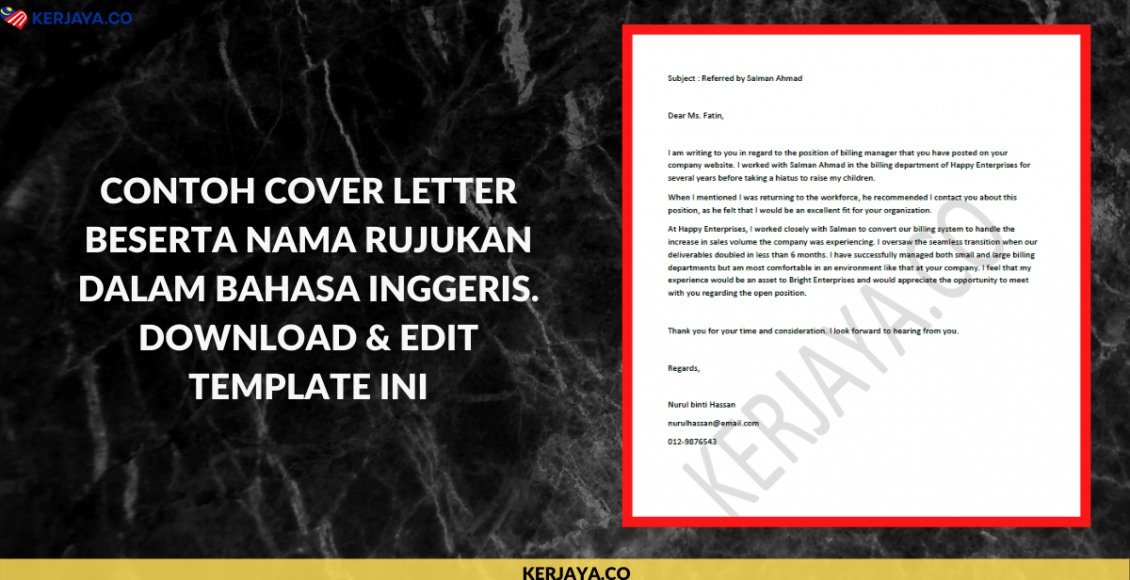 Contoh Cover Letter Beserta Nama Rujukan Dalam Bahasa Inggeris. Download & Edit Template Ini