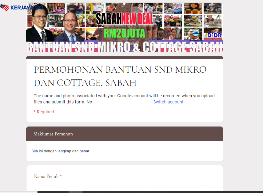 RM1,000 Bantuan SND Mikro & Cottage Sabah, Sabah New Deal. Mohon Sini