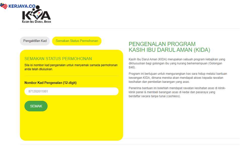 Program Kasih Ibu Darul Aman (KIDA) Fasa 2. Semak Kelayakan Anda Disini