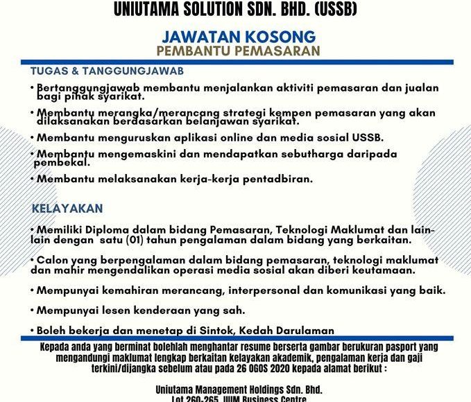 Iklan Jawatan Kosong Uniutama Solution Sdn Bhd