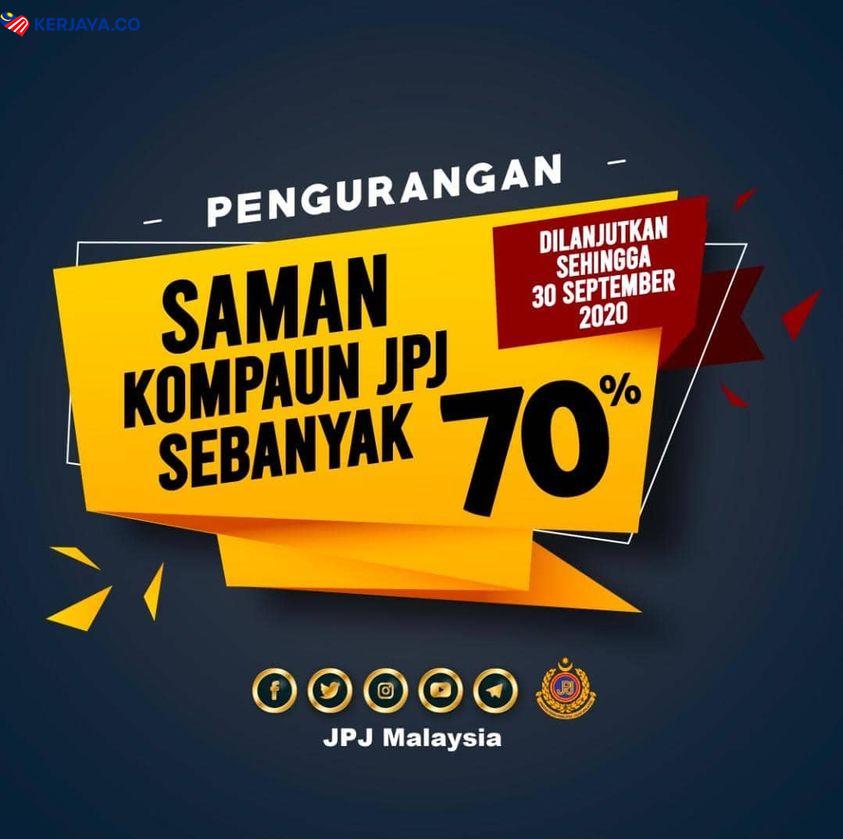 Lanjutan Pengurangan Saman Kompaun JPJ Sebanyak 70% Sehingga 30 September Ini