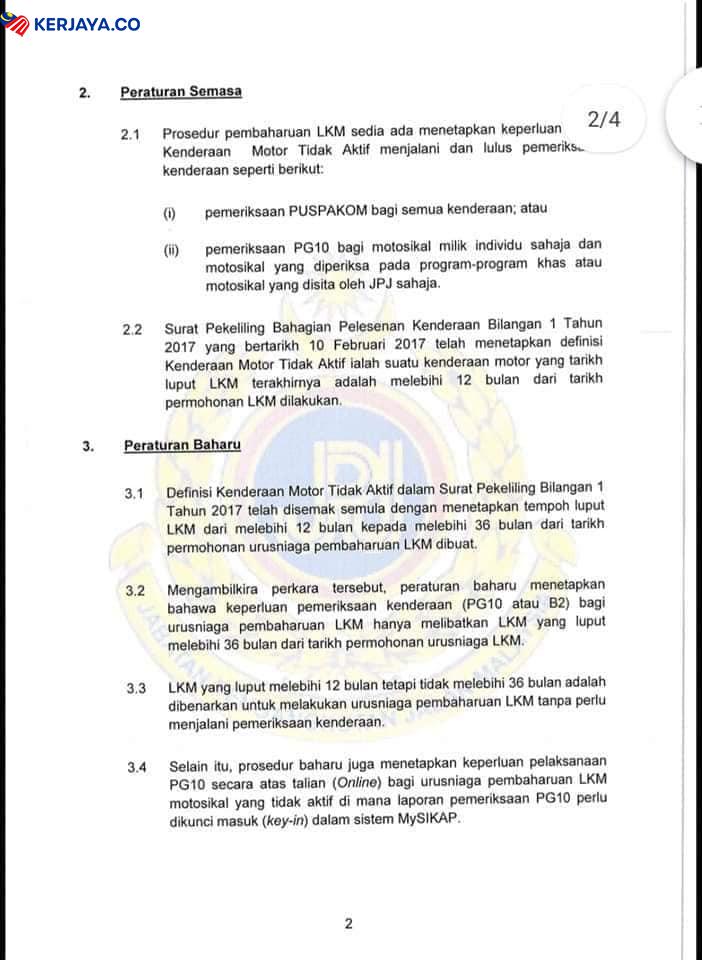 Tiada Lagi Pemeriksaan Kenderaan di PUSPAKOM Sekiranya Cukai Jalan Tamat Tidak Melebihi 3 Tahun