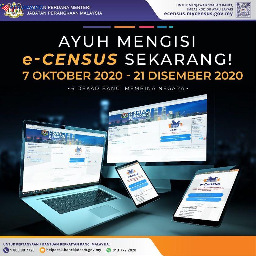 Lanjutan Banci Malaysia 2020 Dalam Talian Atau e-Cencus Sehingga 21 Disember 2020 Ini