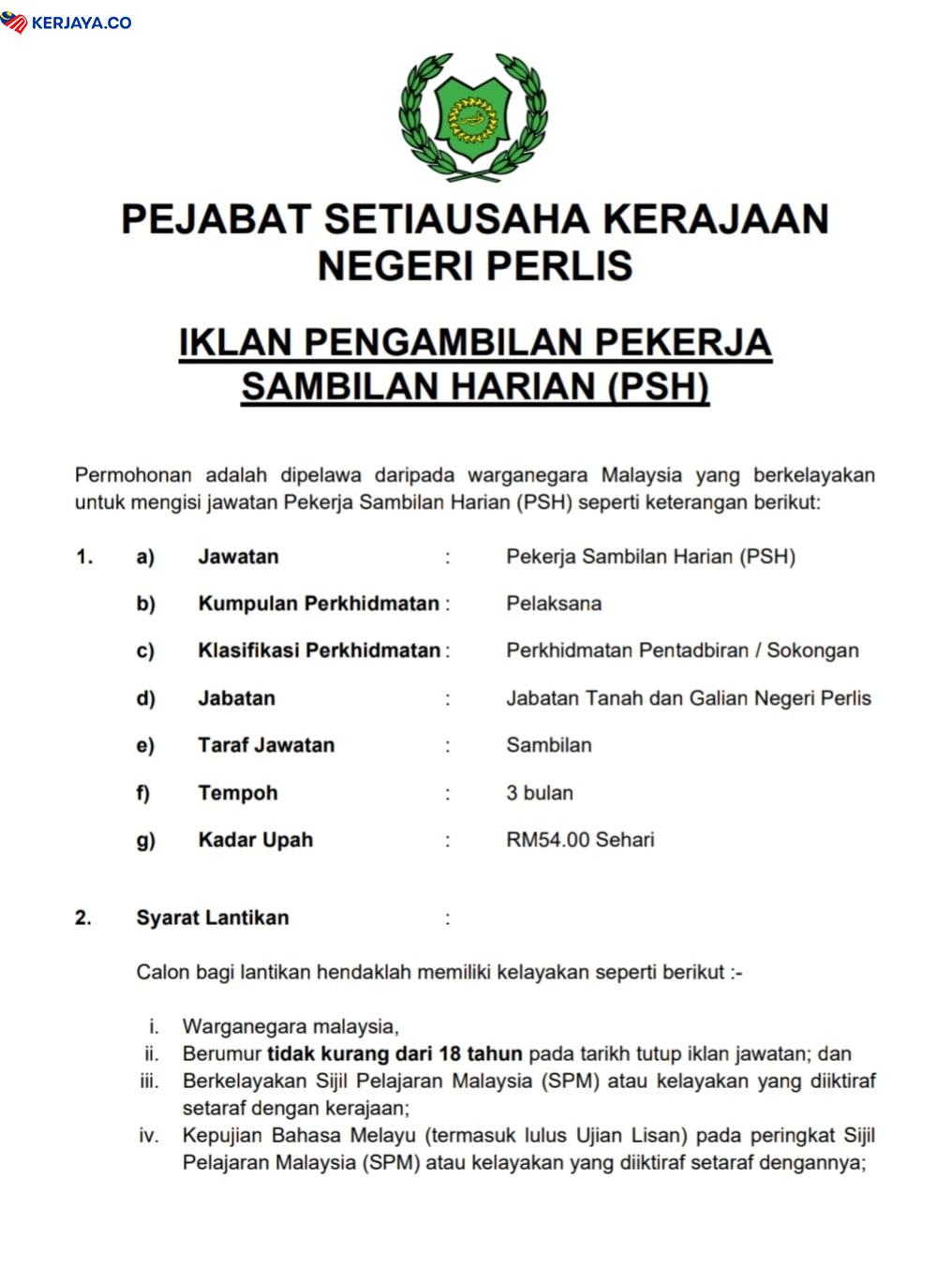 Kerja Kosong Pejabat Setiausaha Kerajaan Negeri Perlis ...