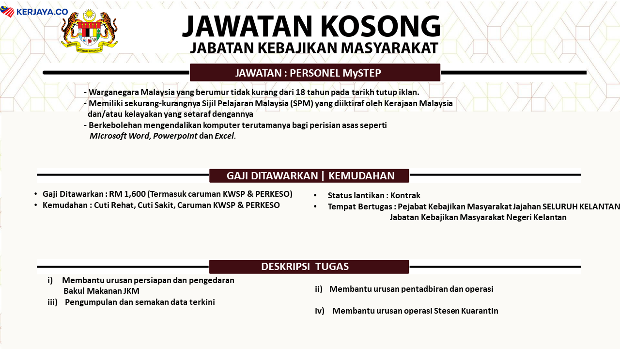 Iklan Jawatan Kosong Jabatan Kebajikan Masyarakat Kelantan � Kerja 