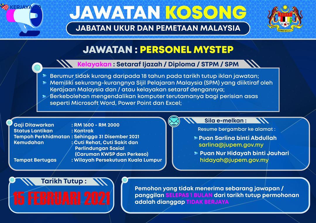 Iklan Jawatan Kosong Jabatan Ukur Dan Pemetaan Malaysia Jupem Kerja Kosong Kerajaan Swasta