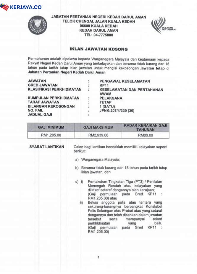 Iklan Jawatan Kosong Jabatan Pertanian Negeri Kedah Darul Aman Kerja Kosong Kerajaan Swasta